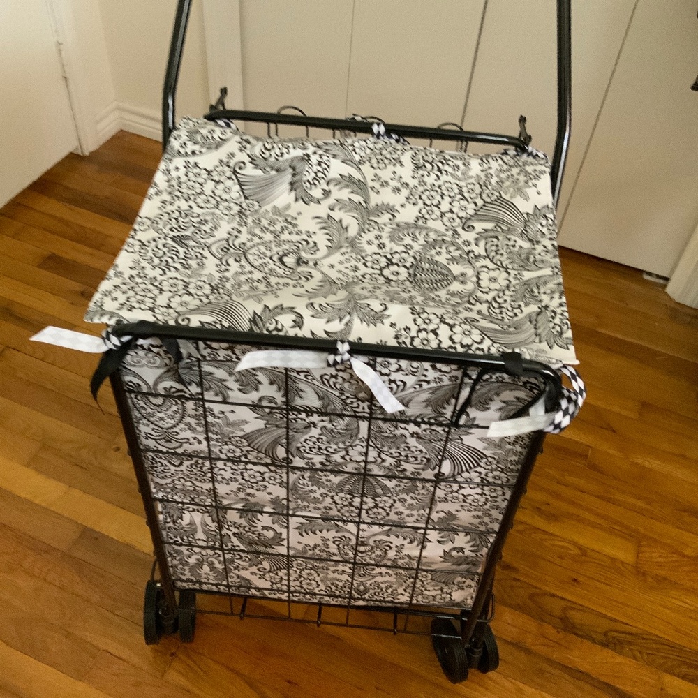 New, handmade folding shopping cart oil cloth liner for a 18”X15”X23” basket